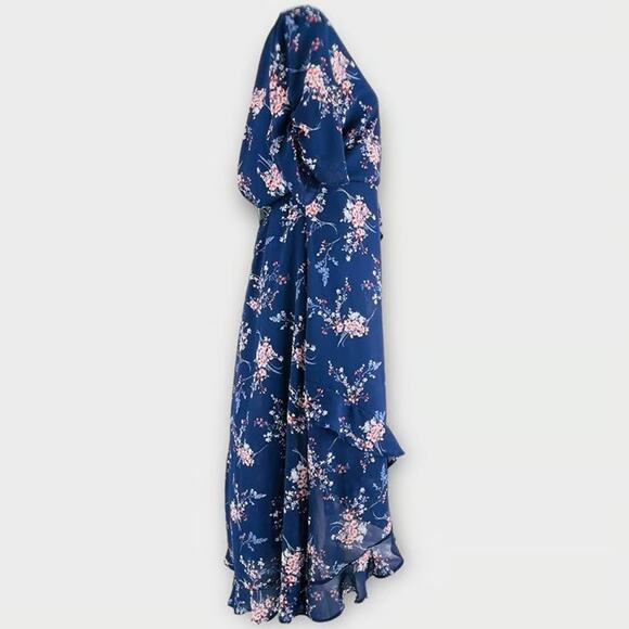 Spirit of Grace Hi Lo Wrap Long Floral Ruched Sleeve Ruffle Dress - S - Picture 8 of 8